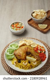 Briyani Rice With Roasted Chicken On The Plate 