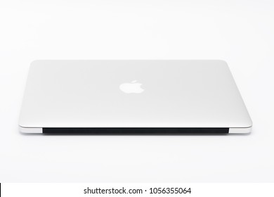 BRNENEC, CZECH REPUBLIC - JUNE 5,2016: Closed Laptop Apple MacBook Air 13 On White Background, Back View.