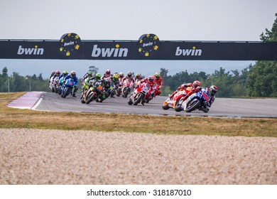 BRNO, CZ - AUGUST 16: Lap One Of Czech Republic MotoGP Race On August 16, 2015 In Brno, Czech Republic.