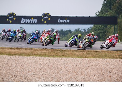 BRNO, CZ - AUGUST 16: Lap One Of Czech Republic MotoGP Race On August 16, 2015 In Brno, Czech Republic.