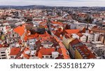 Brno, Czech Republic. Cinematic Aerial view to the Old town Brno. 