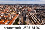 Brno, Czech Republic. Cinematic Aerial view to the Old town Brno. 