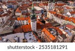 Brno, Czech Republic. Cinematic Aerial view to the Old town Brno. 