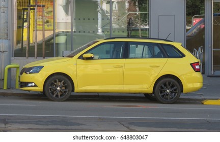 BRNO, CZECH REPUBLIC - CIRCA MAY 2017: yellow Skoda Octavia station wagon car