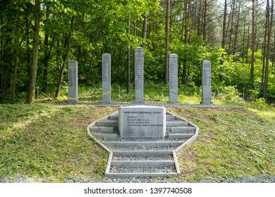 Brno, Czech Republic - May 14 2019: Farina Turn, Monument Memorial Of A Accident Happened In Formula 1, Masaryk Circuit Memorial Site. Grand Prix Brno