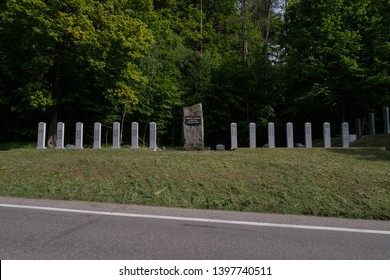 Brno, Czech Republic - May 14 2019: Farina Turn, Monument Memorial Of A Accident Happened In Formula 1, Masaryk Circuit Memorial Site. Grand Prix Brno