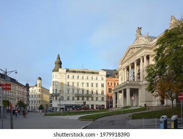 Brno, Czechia, 17 November 2017: The Mahen Theatre, Of The National Theatre Brno, And The Square In Front Of It