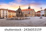 Brno - panorama of Zeleny trh square at dramatic sunset, Czech Republic