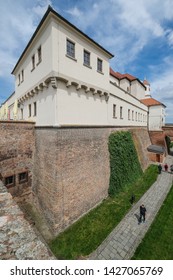 Brno, Southern Moravia, Czech  Republic - May 30, 2019: Spilberk Castle, former royal castle that turned into harshest prison in Austro-Hungarian empire and later into barracks, located on a hilltop 