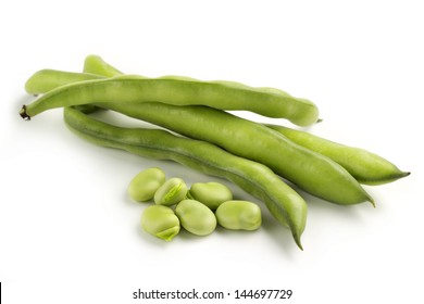 Broad Bean Pods And Seeds On White Background