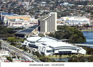 Broadbeach, Australia - AUG 23: Gold Coast Convention Centre And Jupiters Hotel & Casino.  The Iconic Structures Are The Hub Of Gold Coast's Entertainment Center. August 23, 2013 Broadbeach, Australia