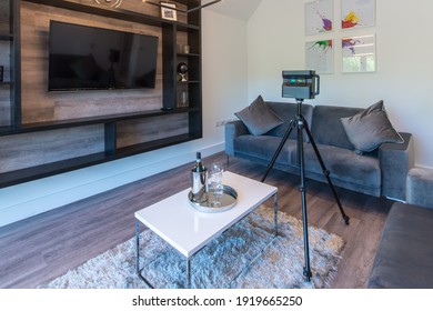 Broadstairs, Kent, UK - Feb 11 2021: Matterport Pro 2 3D Camera Room  Scanner. Space Capture And Virtual Tour Creation For Interior Projects, Surveying, Estate Agents And Realtors. 