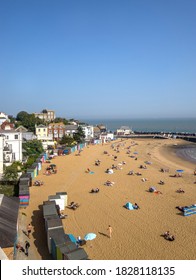 Broadstairs / UK - 21 September 2020: Viking Bay golden sandy beach on a sunny day in Broadstairs, Thanet, Kent, UK
