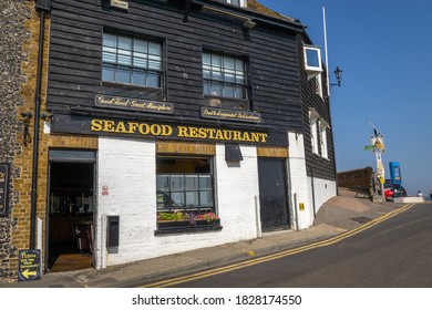 Broadstairs / UK - 21 September 2020: Seafood restaurant in the coastal town of  Broadstairs, Thanet, Kent, UK