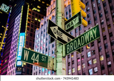 Broadway and 44st Street Signs, Manhattan, New York City at night
