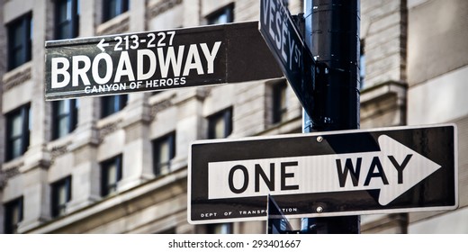 Broadway and one way direction signs, New York City, USA