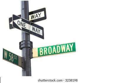 Broadway sign in Manhattan New York isolated against white