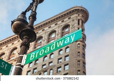  Broadway sign in New York City, USA on a sunny day