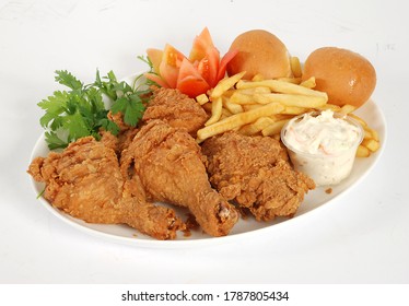 Broasted Chicken Combo Meal On White Background