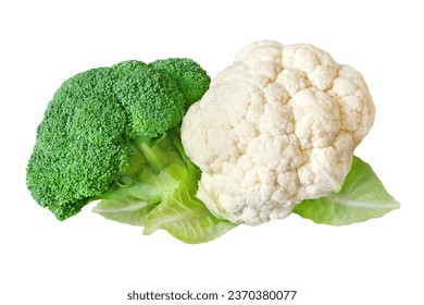 Broccoli and cauliflower cabbage isolated on white background 