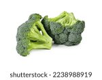 Broccoli crown stalks short cut front and back isolated on white background