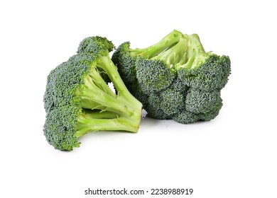 Broccoli crown stalks short cut front and back isolated on white background