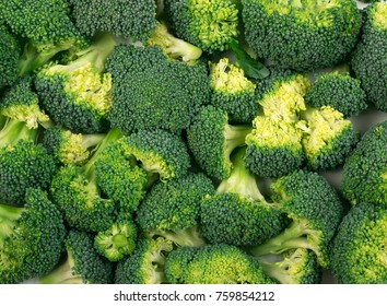 Broccoli florets background. Top view food photography - Shutterstock ID 759854212