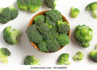 Broccoli into a bowl isolated in white background