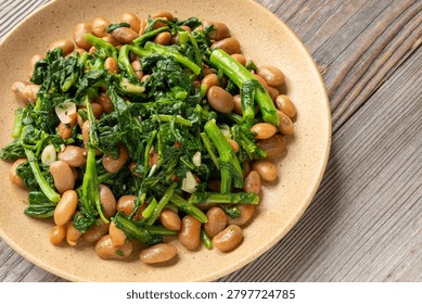 Sautéed broccoli rabe with beans.