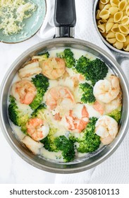Broccoli and shrimps healthy salad recipe processing photos 