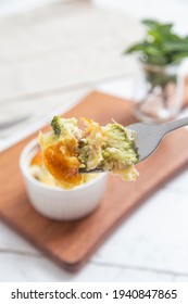 Broccoli Souffle With Bacon On Fork