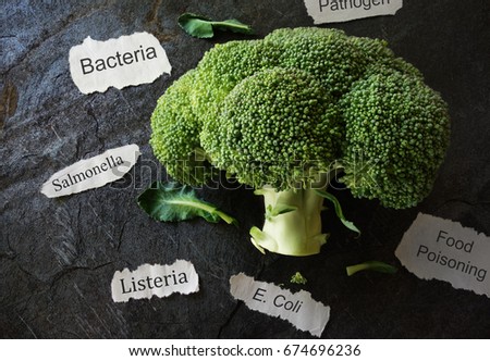 Broccoli with various food poisoning related labels                            
