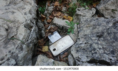 Brocken And Forgotten Cell Phone In Mountains