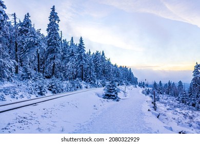 Brocken Railway and snowed in icy plants trees and landscape at Brocken mountain in Harz mountains Wernigerode Saxony-Anhalt Germany - Powered by Shutterstock