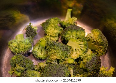 Brocolli In A Pot In The Kitchen With View From Above