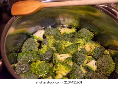 Brocolli In A Pot In The Kitchen With View From Above