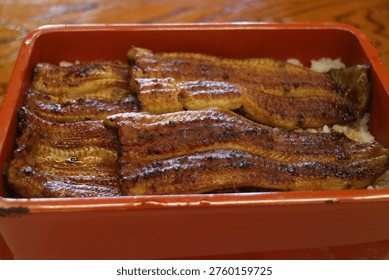 Broiled eel served in a lacquer box