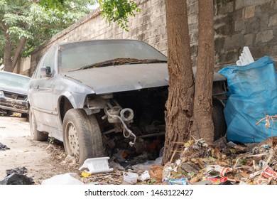 A Broke Car And A Garbage At Bengaluru Police Station