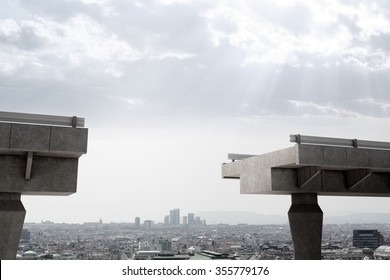 Brokeen Bridge With Gap Above City Scape