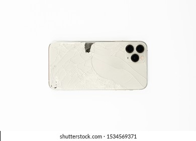 Broken Back Cover Of Phone, Isolated On White Background