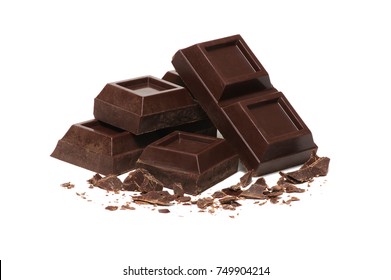 Broken Bar Of Dark Chocolate Isolated On White 