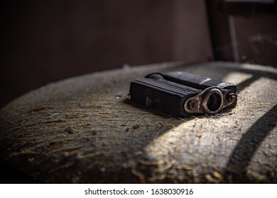 Broken Bicycle Pedal On A Chair In An Abandoned Building