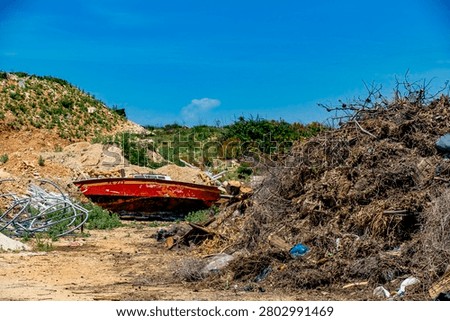 Broken boat in a scrapyard