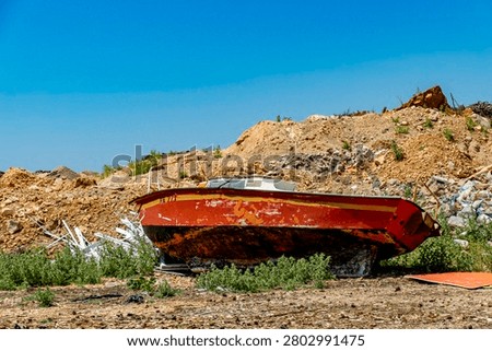 Broken boat in a scrapyard