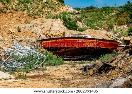 Broken boat in a scrapyard