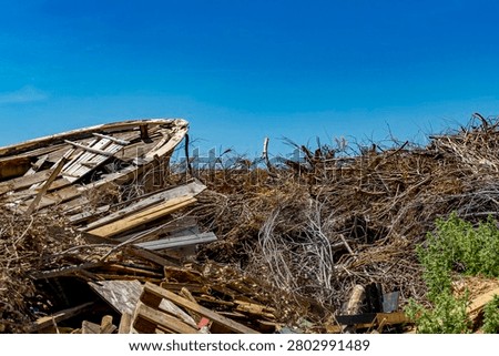 Broken boat in a scrapyard