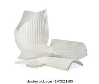 Broken bright ceramic vase isolated on white