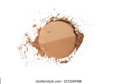 Broken Bronzer Or Contour Powder On White Background