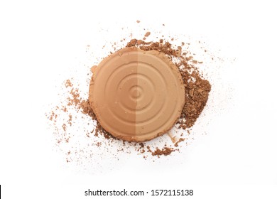 Broken Bronzer Or Contour Powder On White Background