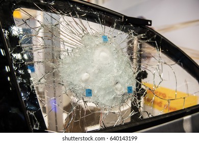 Broken Bulletproof Glass. Car.